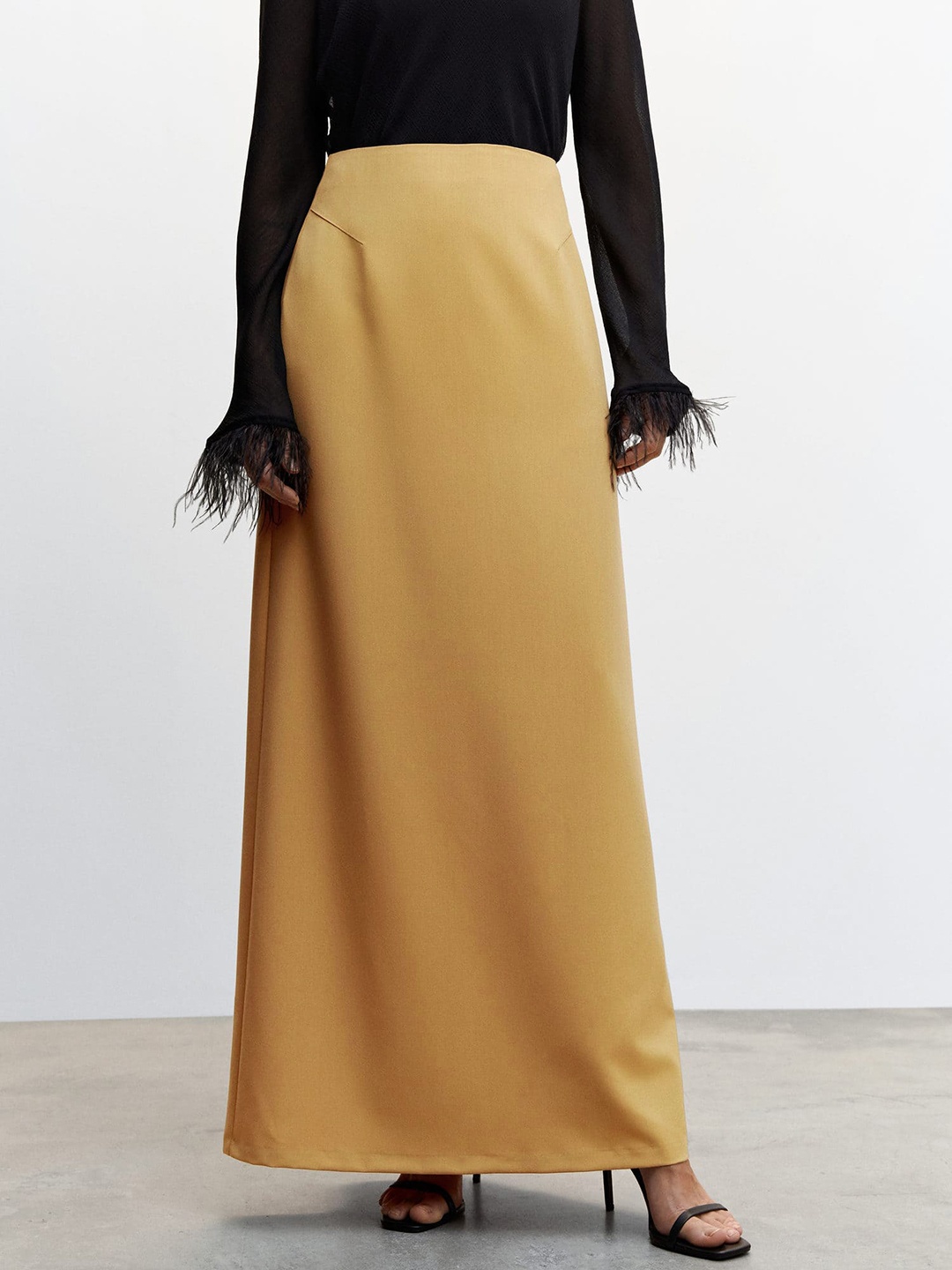 

MANGO Women Sustainable A-line Maxi Skirt, Mustard