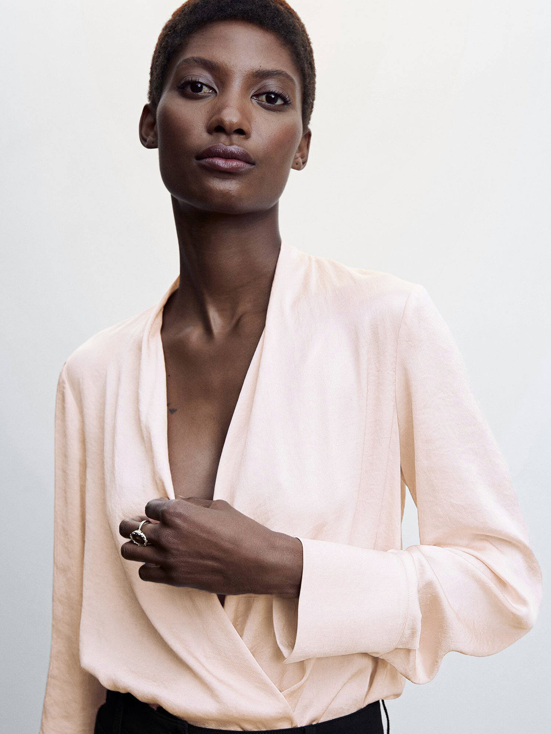 

MANGO Solid Satin Wrap Top, Pink
