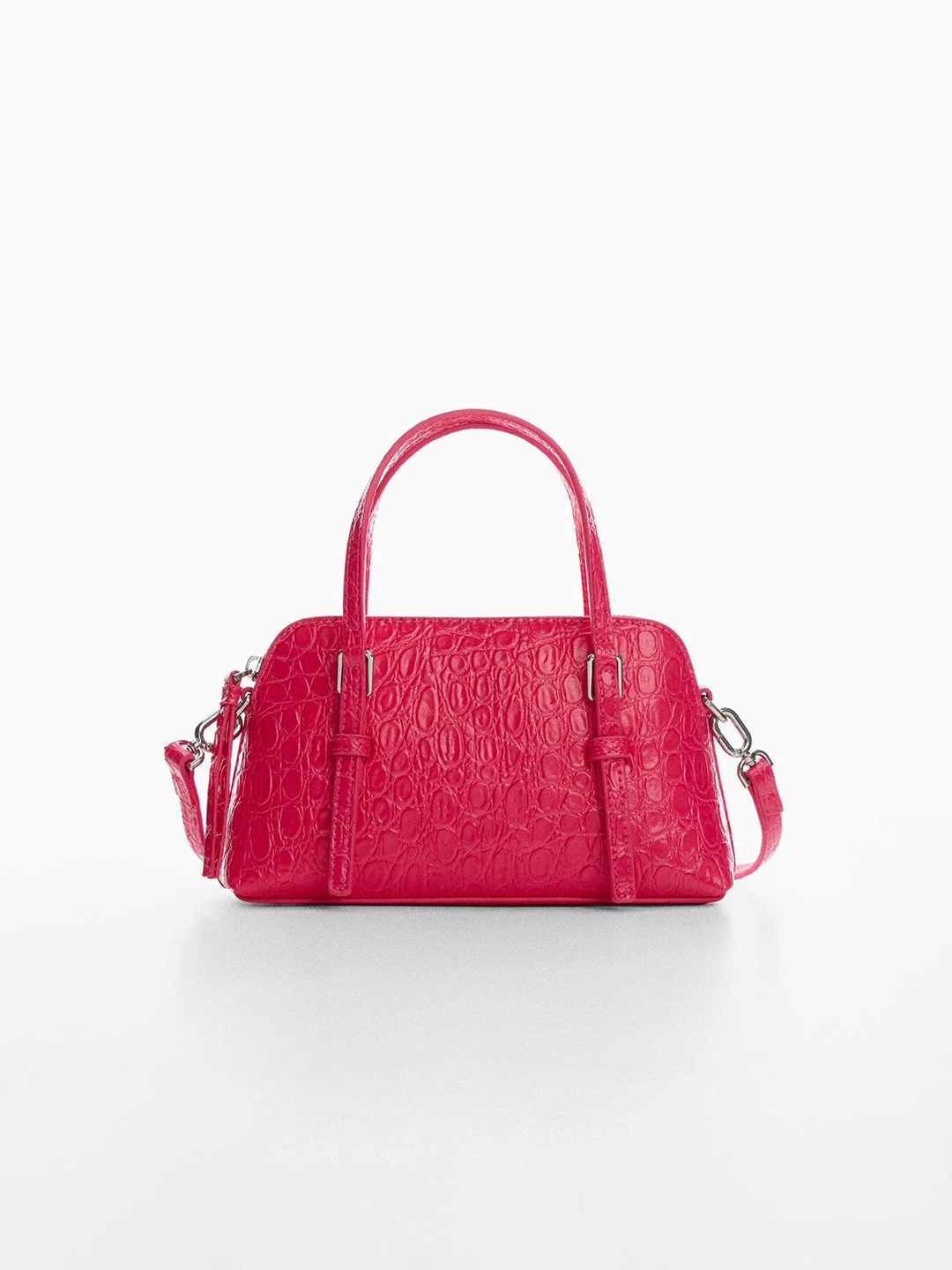 

MANGO Women Croc Textured Structured Handheld Bag, Pink