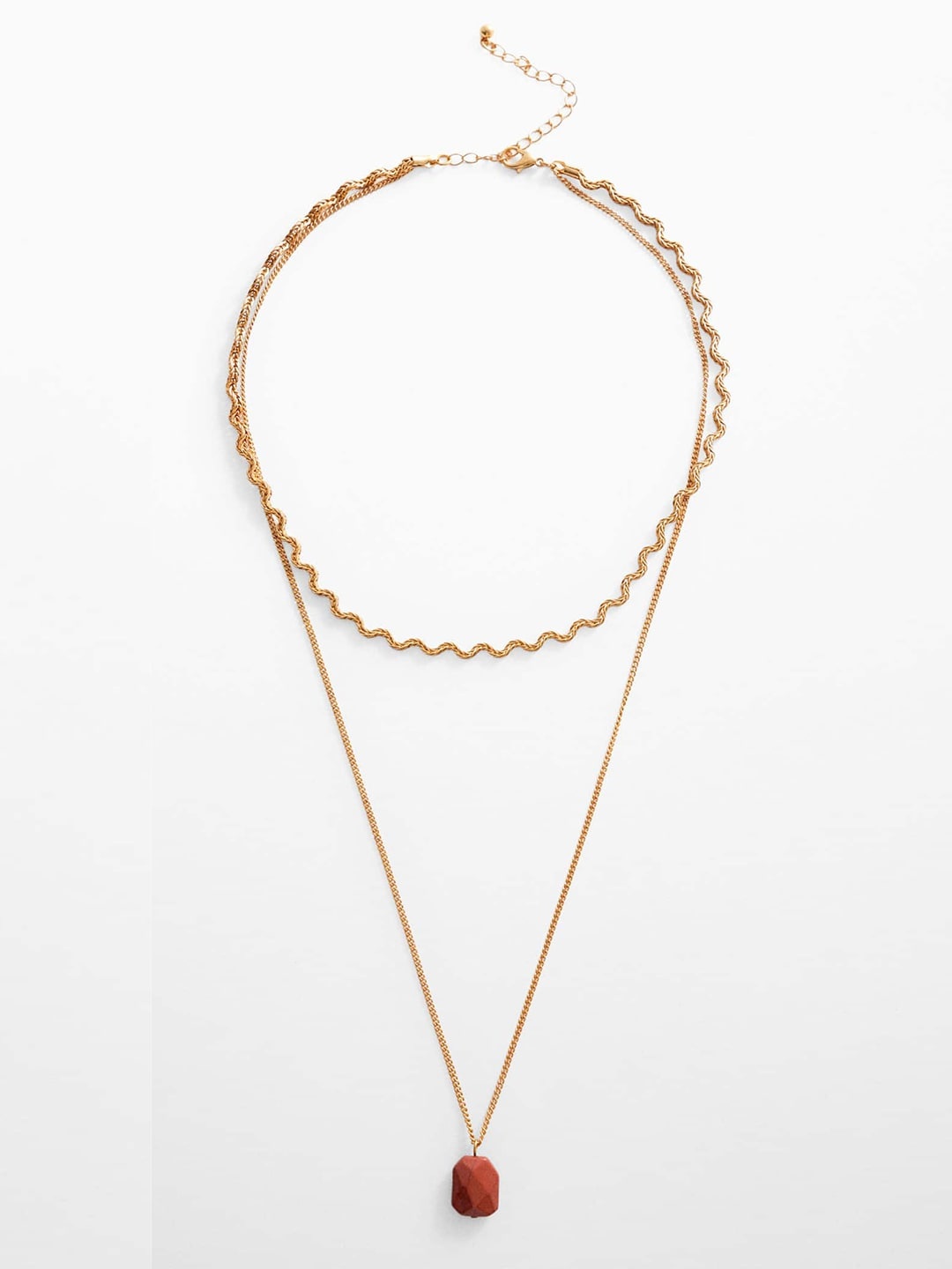 

MANGO Women Artificial Stone Studded Layered Necklace, Gold