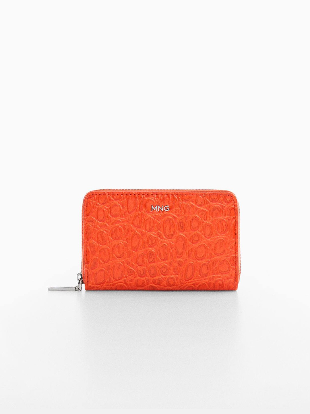 

MANGO Women Croc Textured Zip Around Wallet, Orange