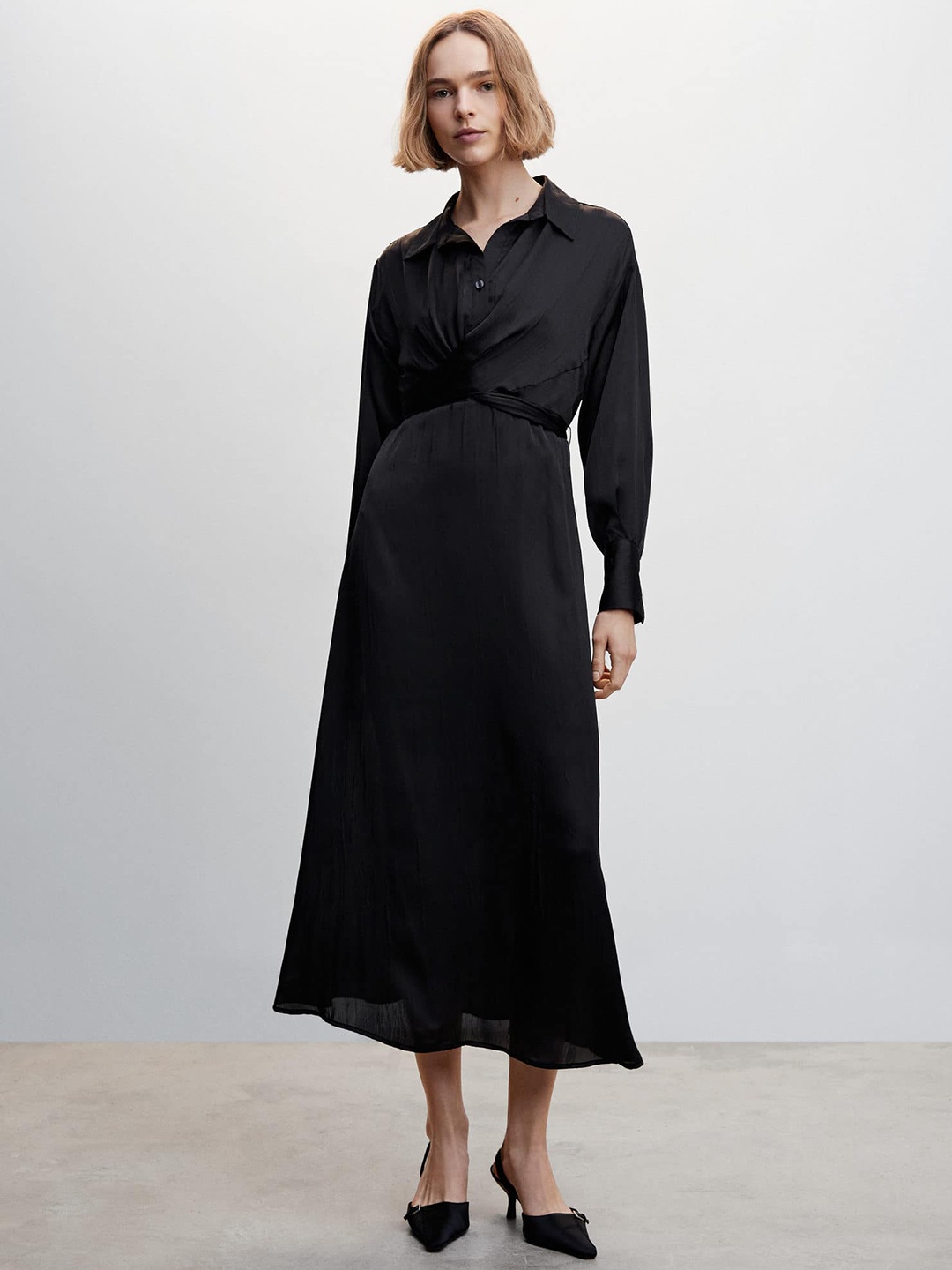

MANGO Black Shirt Midi Dress