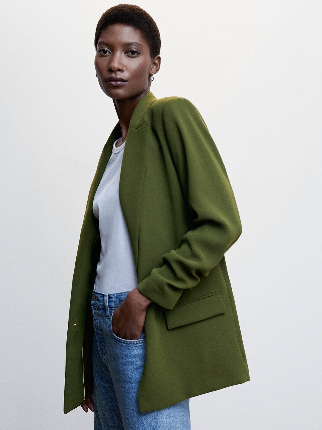 

MANGO Oversized Single-Breasted Blazer, Olive