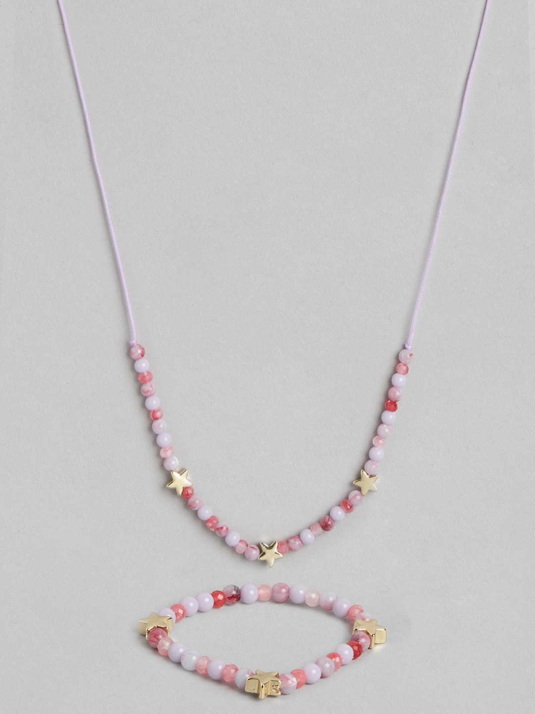 

Mango Kids Girls Set of Beaded Star Necklace & Bracelet, Pink