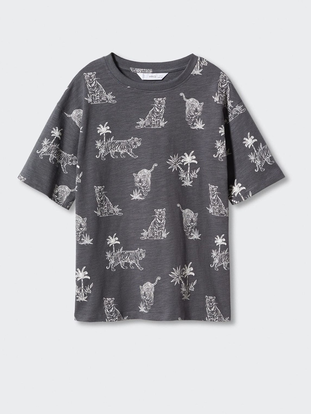 

Mango Kids Boys Printed Pure Cotton Sustainable T-shirt, Charcoal