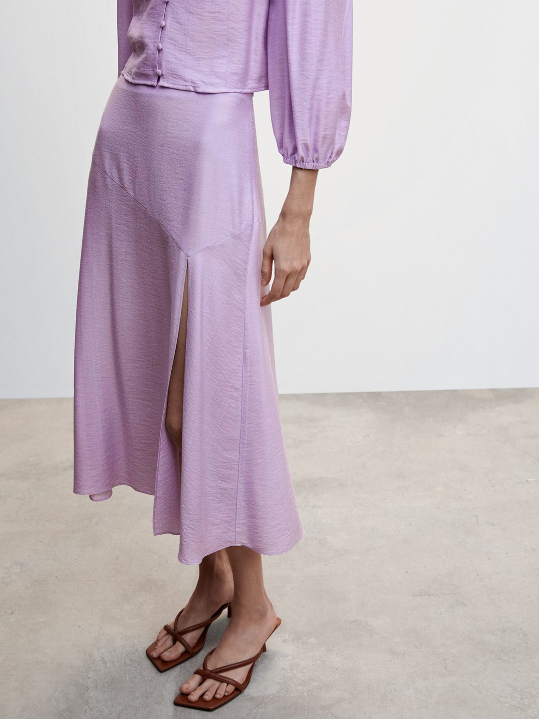 

MANGO Front Slit A-line Sustainable Skirt, Lavender