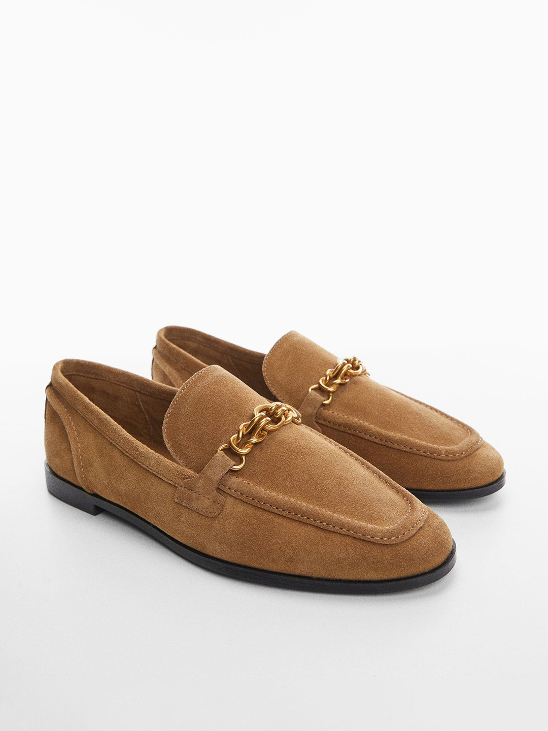 

MANGO Women Leather Sustainable Horsebit Loafers, Camel brown