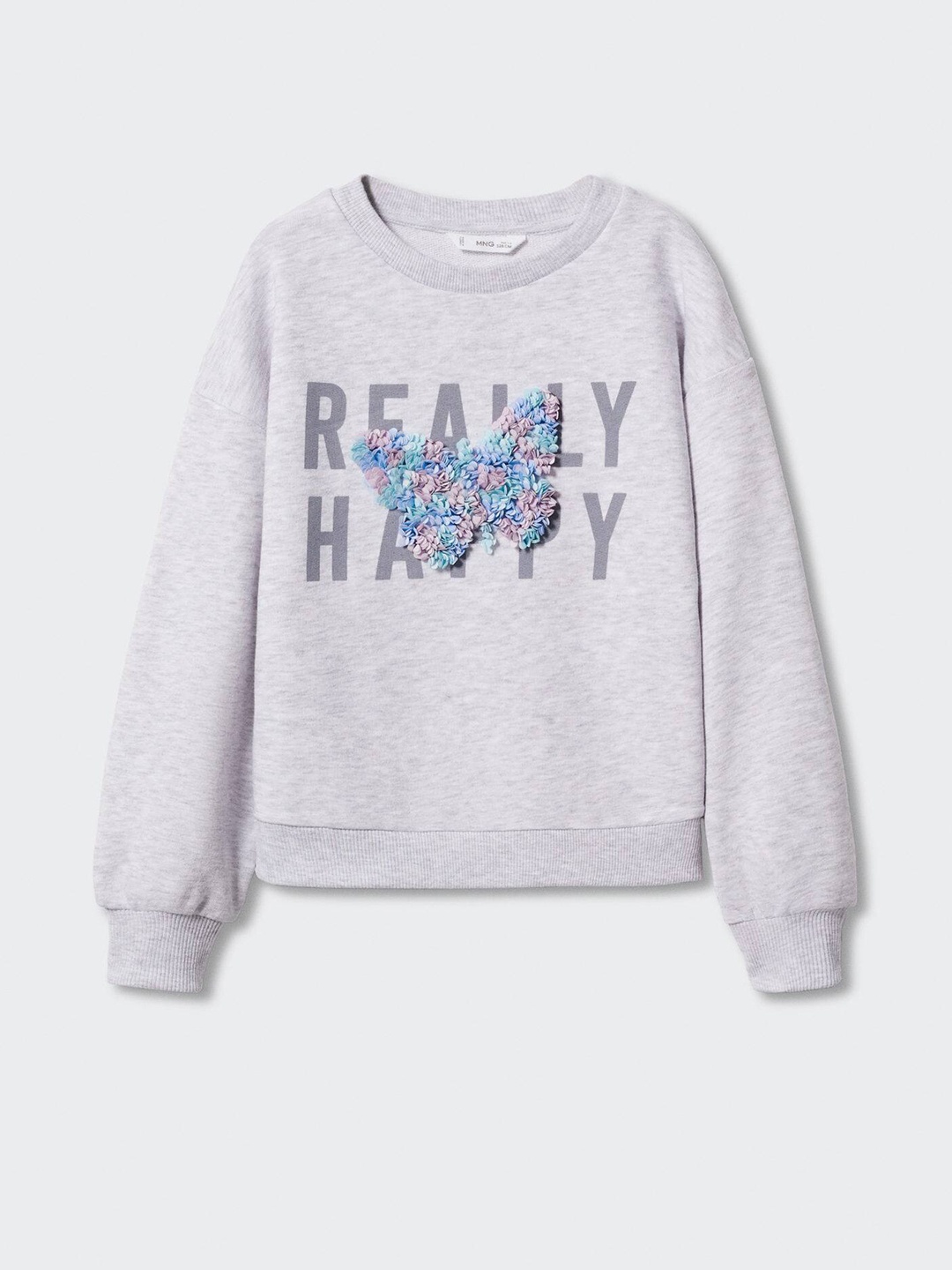 

Mango Kids Girls Typograpgphy Printed Sustainable Sweatshirt, Grey melange