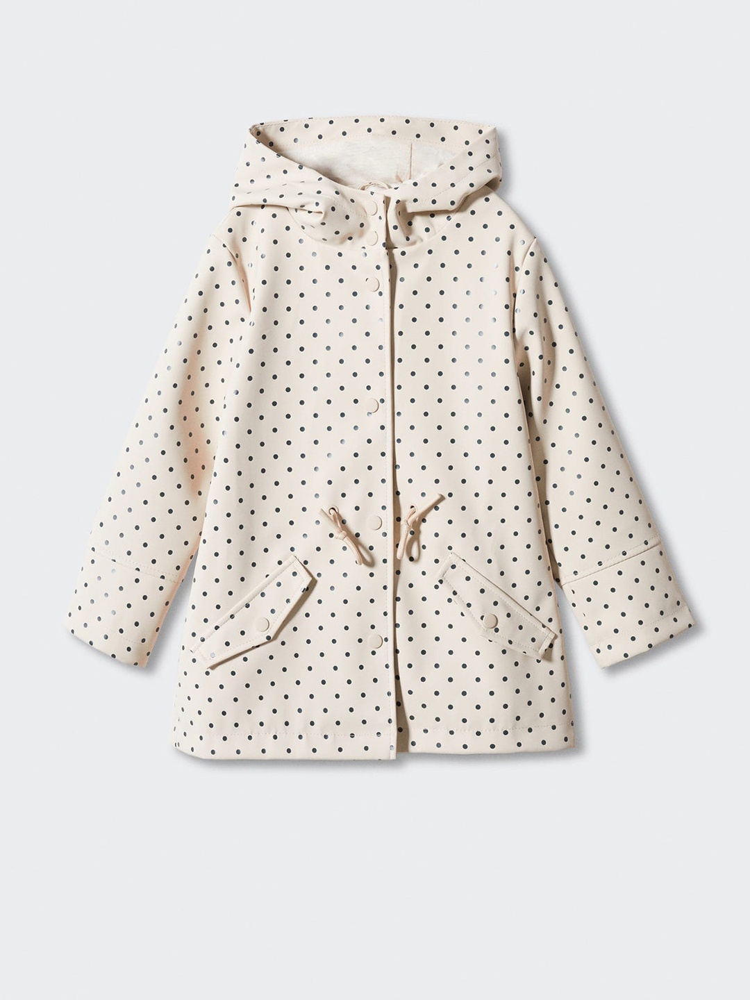 

Mango Kids Girls Polka Dot Printed Hooded PU Tailored Jacket, Beige