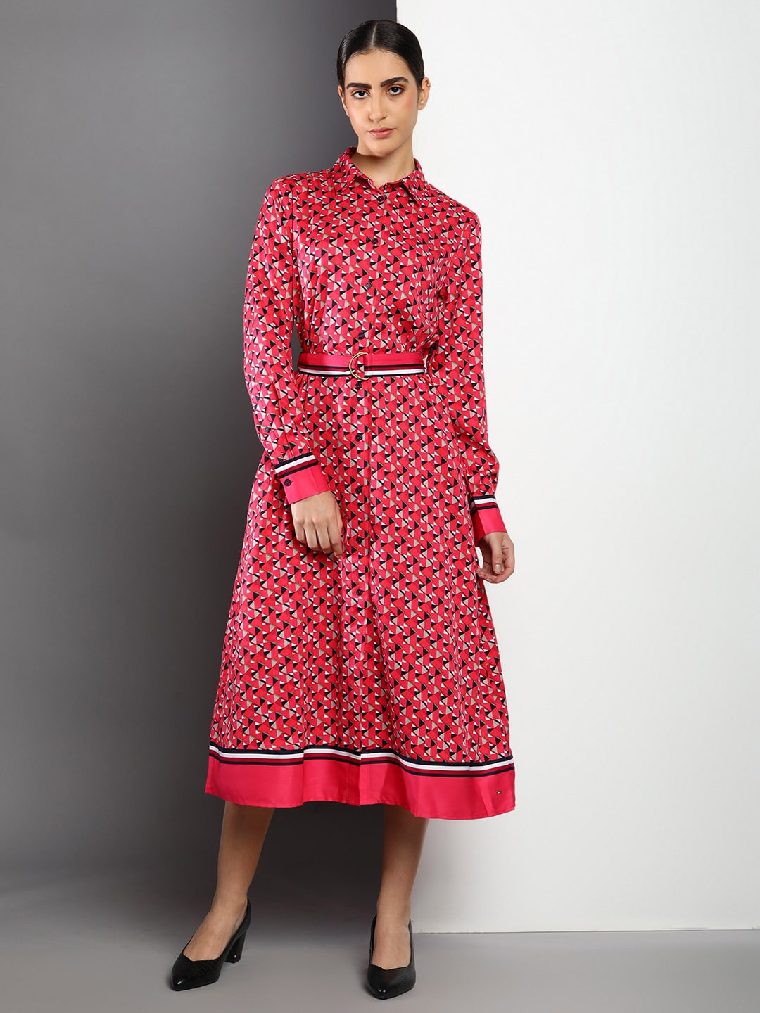 

Tommy Hilfiger Geometric Printed Midi Shirt Dress, Pink