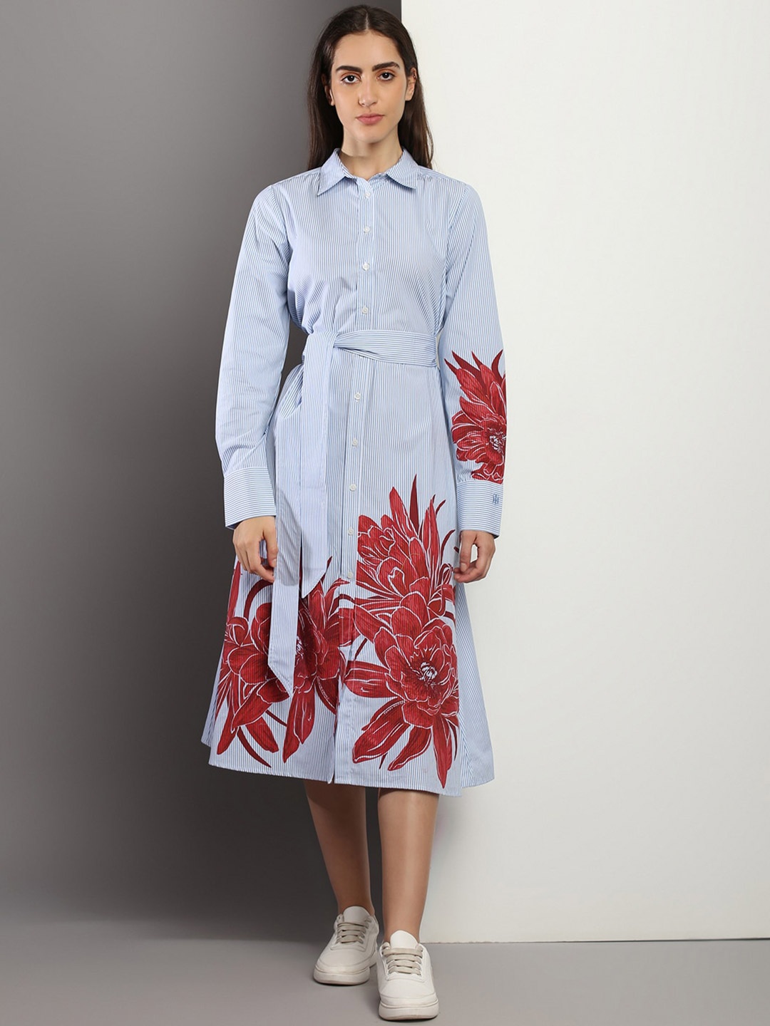 

Tommy Hilfiger Floral Printed Shirt Midi Dress, White