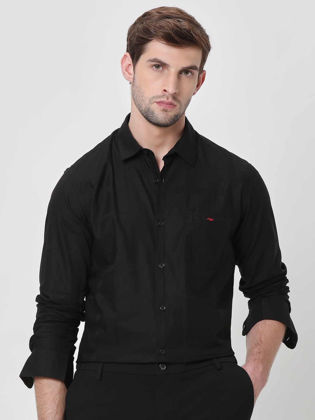 

Mufti Men Trim Slim Fit Casual Cotton Shirt, Black