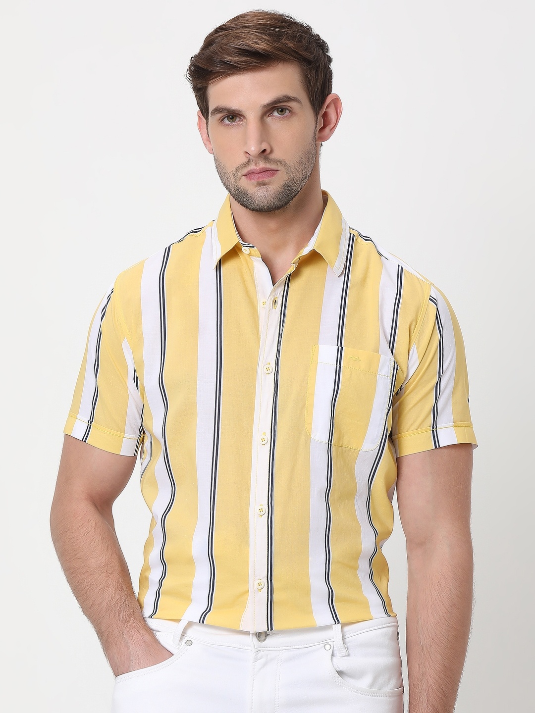 

Mufti Striped Cotton Casual Shirt, Yellow