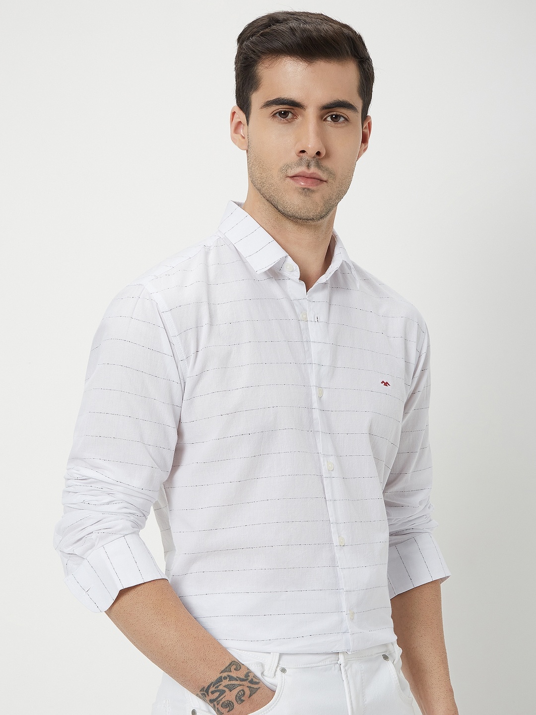

Mufti Men Trim Slim Fit Horizontal Stripes Casual Shirt, White