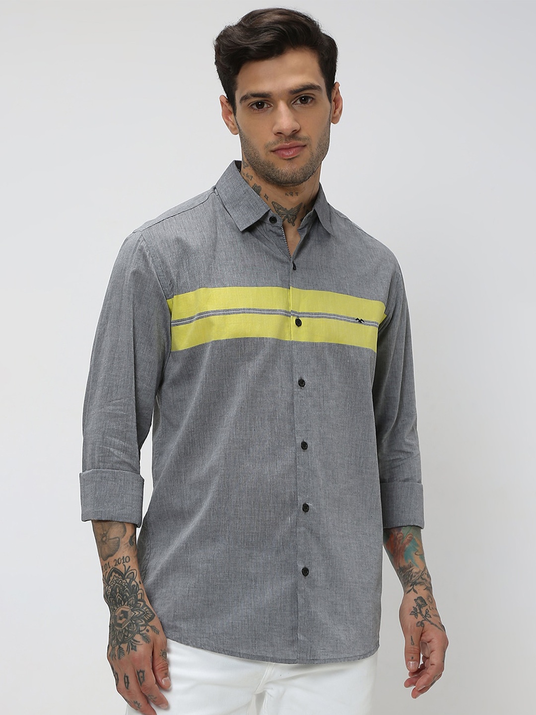 

Mufti Striped Cotton Casual Shirt, Grey