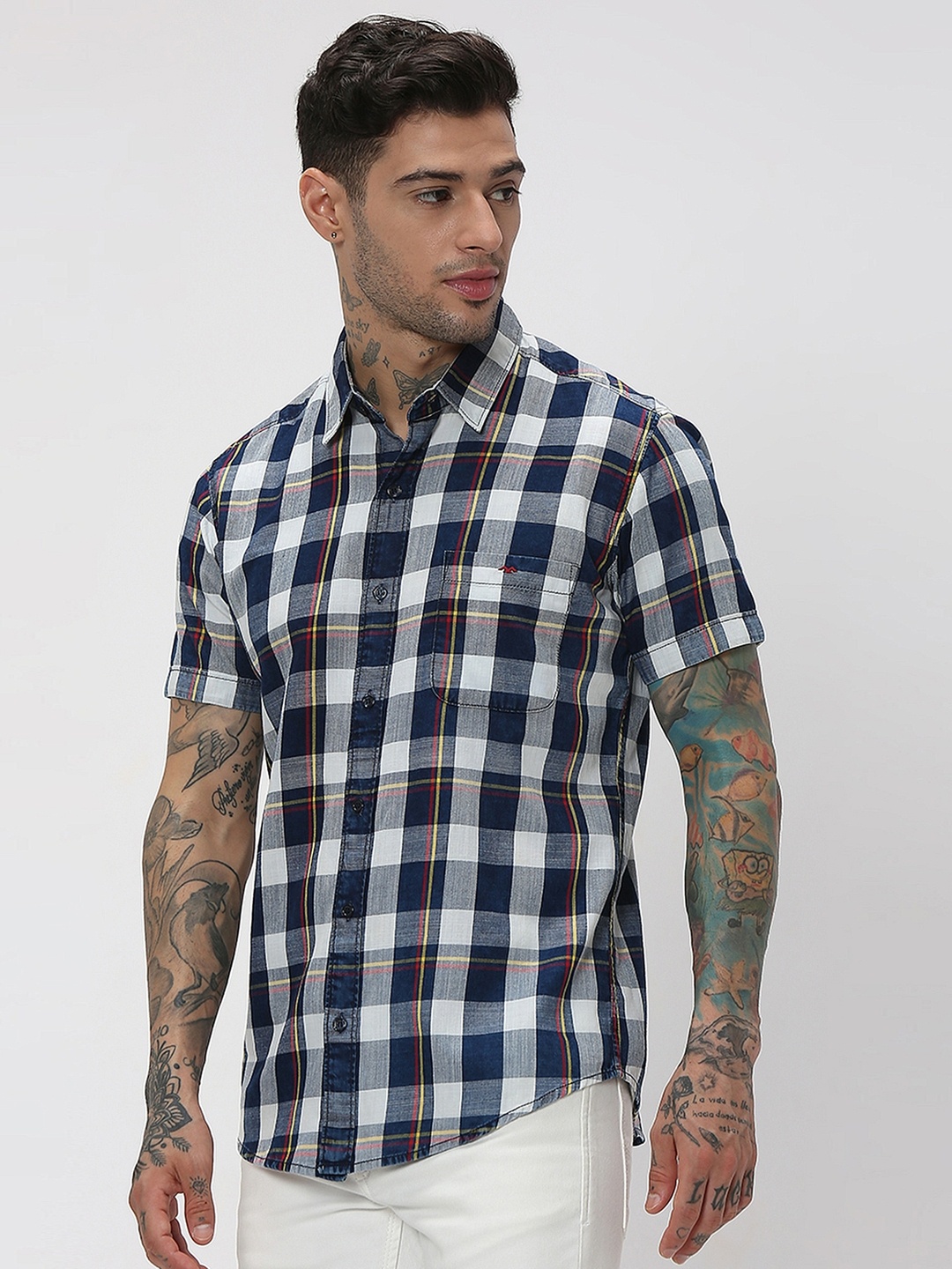 

Mufti Trim Slim Fit Tartan Checked Cotton Shirt, Blue
