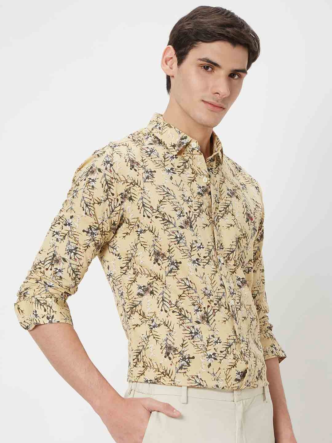 

Mufti Plus Size Trim Slim Fit Floral Printed Pure Cotton Casual Shirt, Yellow