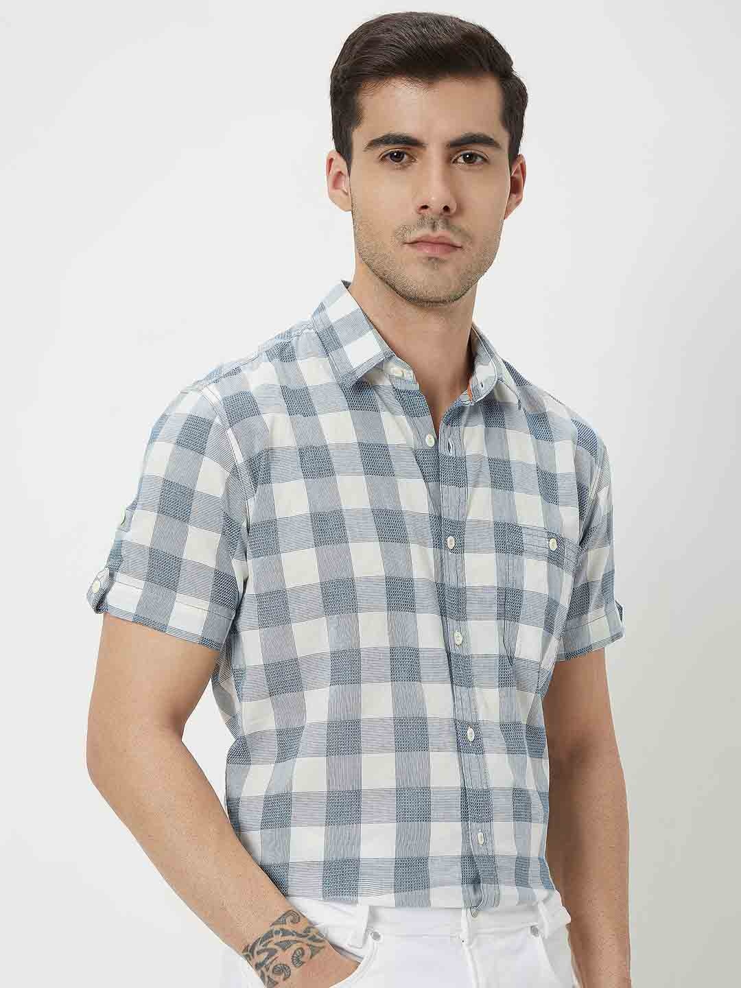 

Mufti Trim Slim Fit Buffalo Checks Pure Cotton Casual Shirt, White