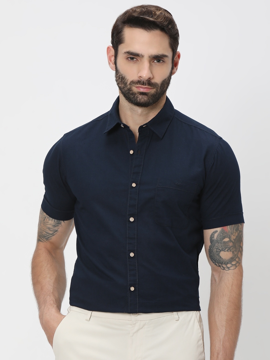 

Mufti Trim Slim Fit Spread Collar Casual Shirt, Navy blue