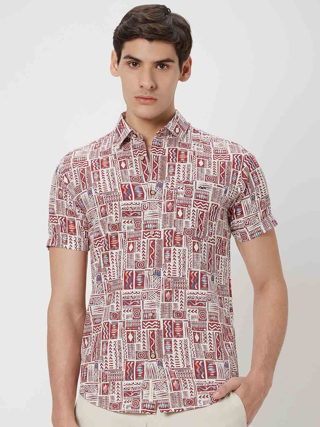 

Mufti Trim Slim Fit Geometric Printed Casual Shirt, White