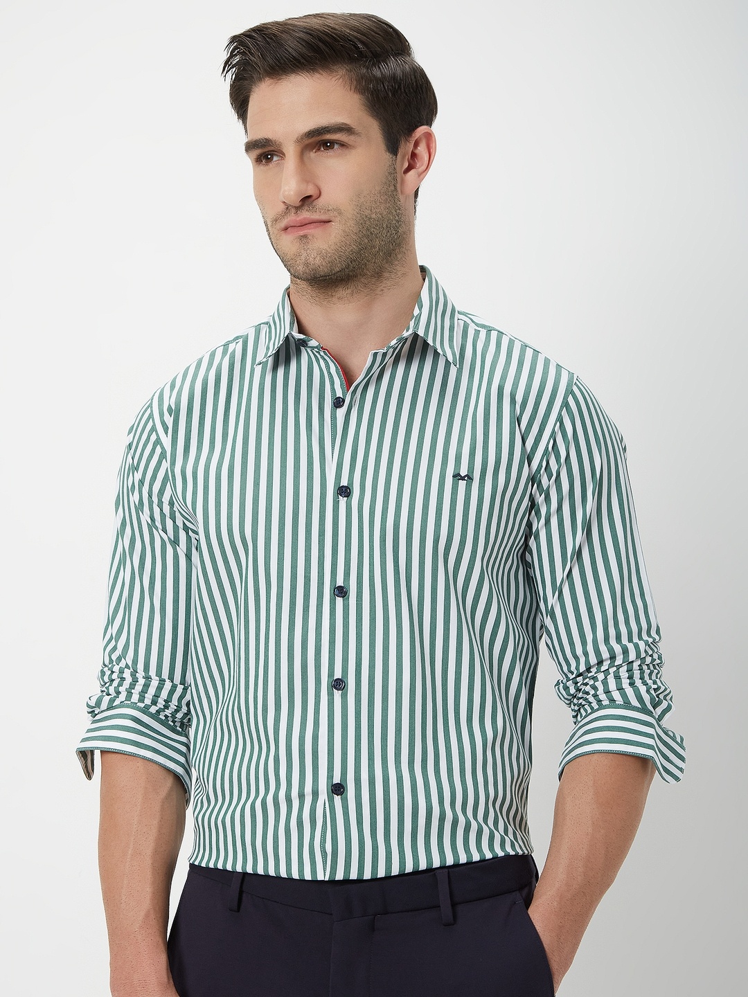 

Mufti Trim Slim Fit Pure Cotton Casual Shirt, Green