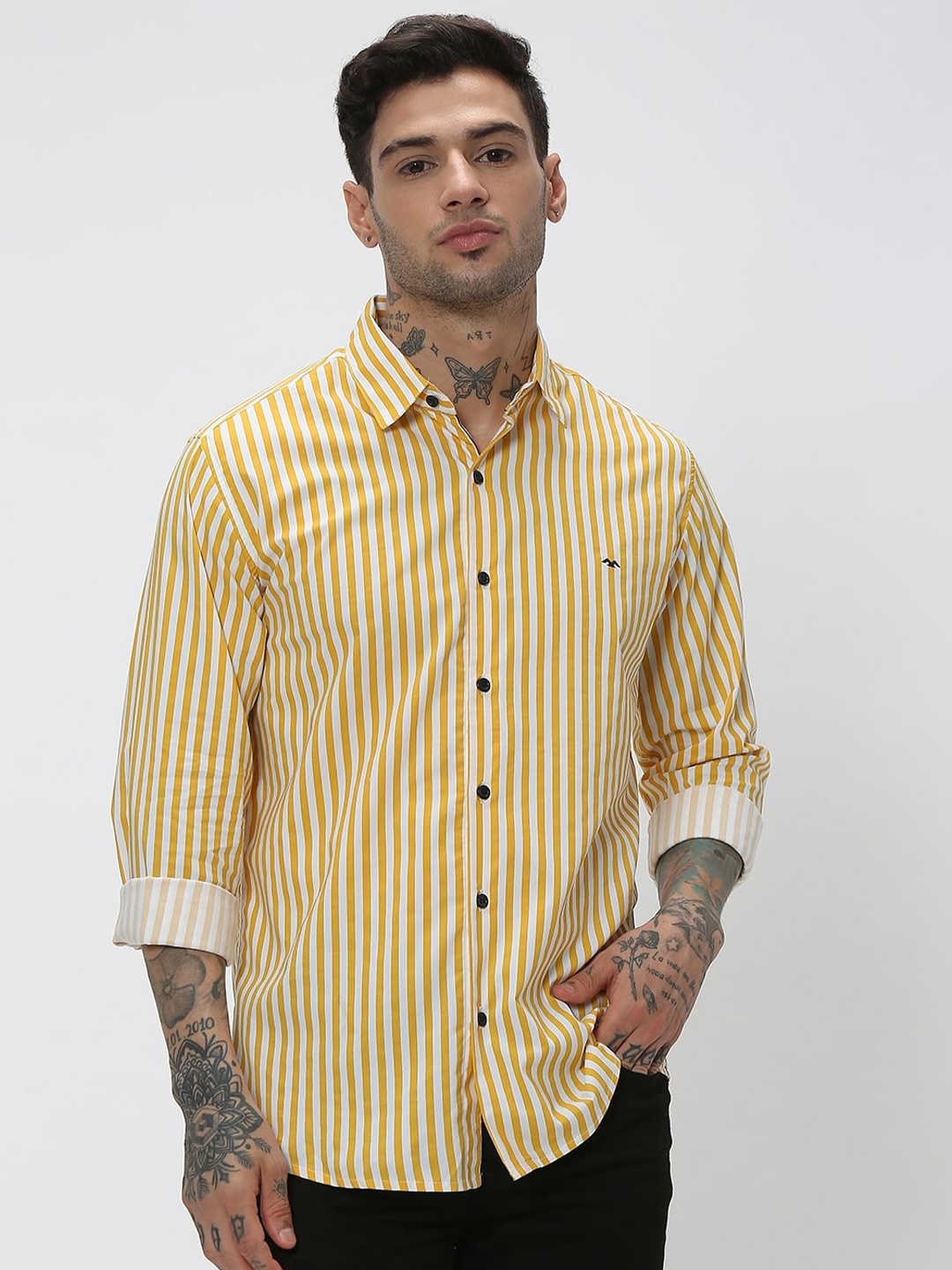 

Mufti Trim Slim Fit Striped Casual Shirt, Yellow