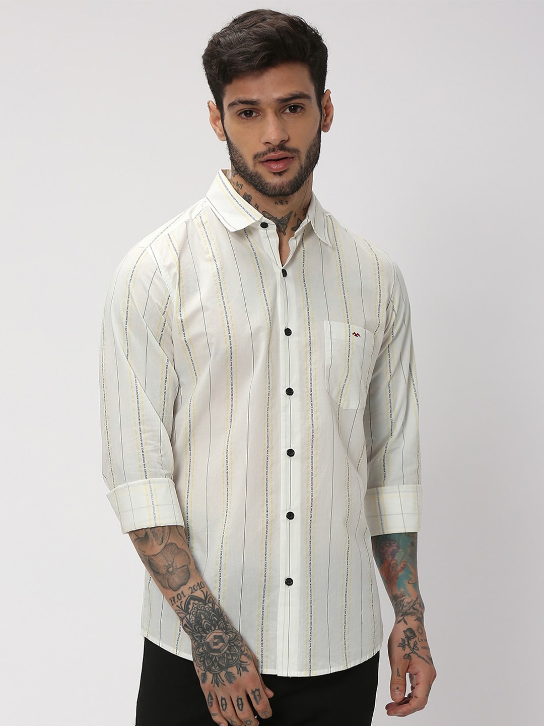 

Mufti Trim Slim Fit Typography Printed Casual Pure Cotton Shirt, White