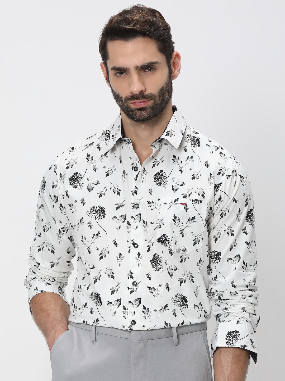 

Mufti Plus Size Floral Printed Cotton Casual Shirt, White
