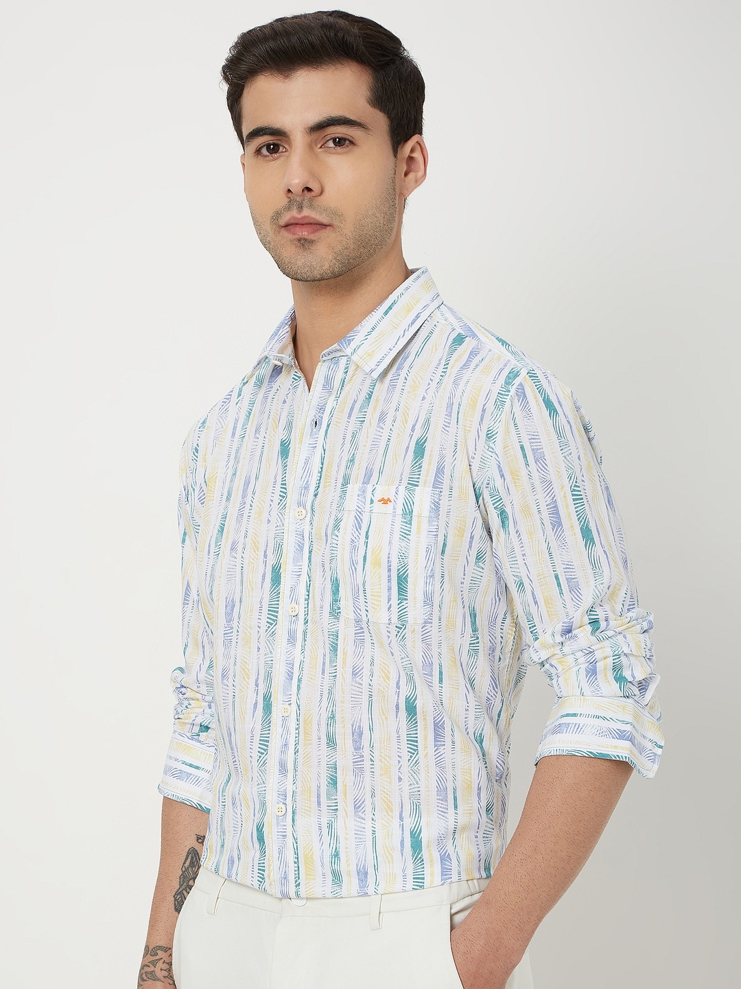 

Mufti Striped Pure Cotton Slim Fit Casual Shirt, Off white