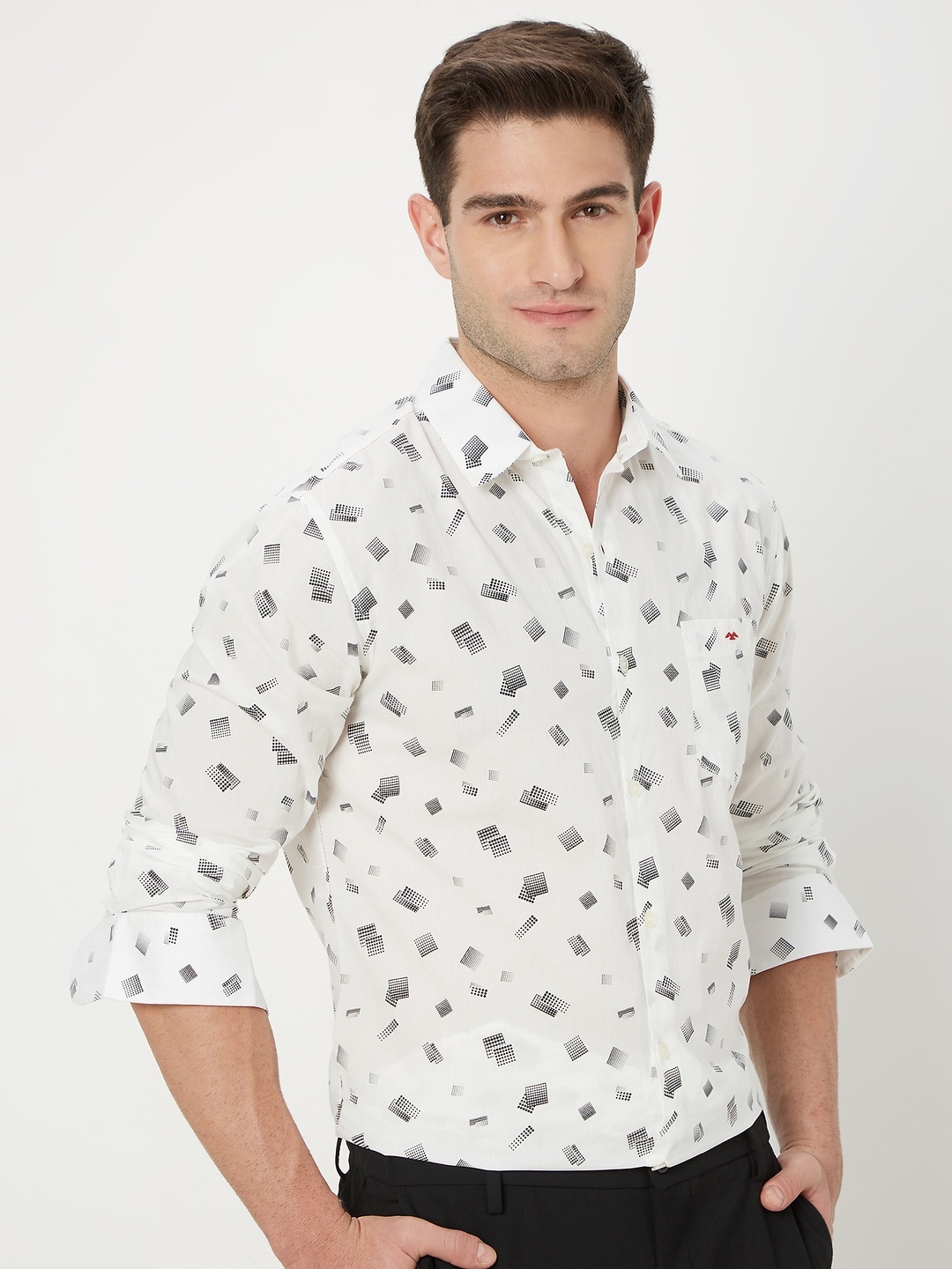 

Mufti Geometric Printed Cotton Casual Shirt, White