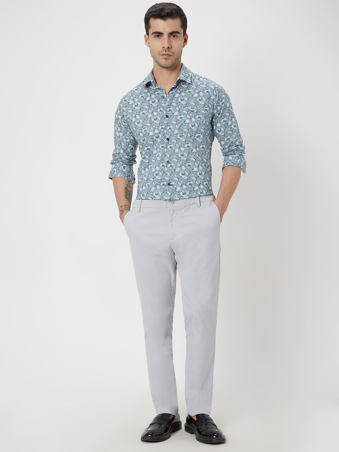 

Mufti Trim Slim Fit Floral Printed Casual Cotton Shirt, Grey