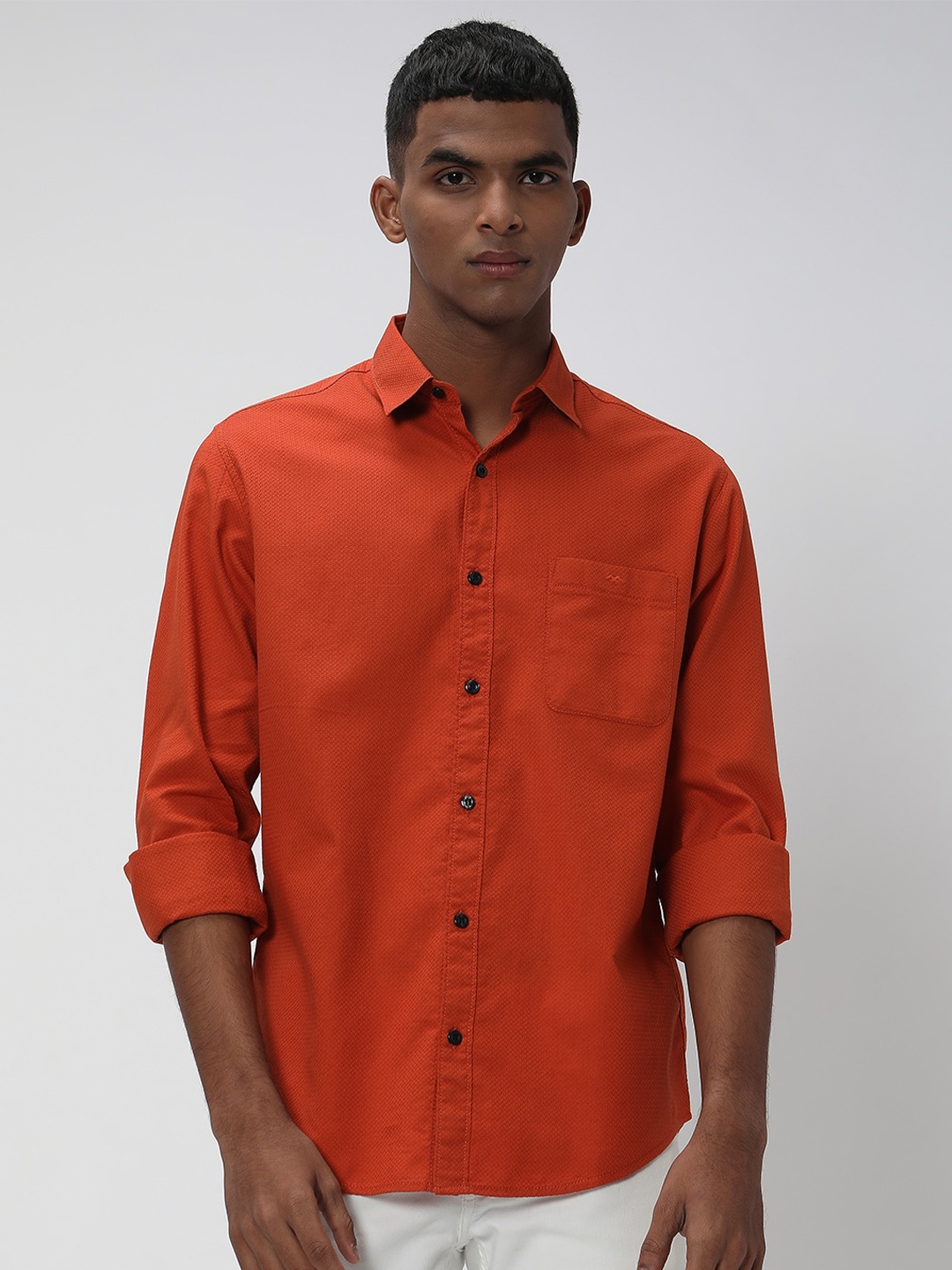 

Mufti Plus Size Spread Collar Cotton Casual Shirt, Rust