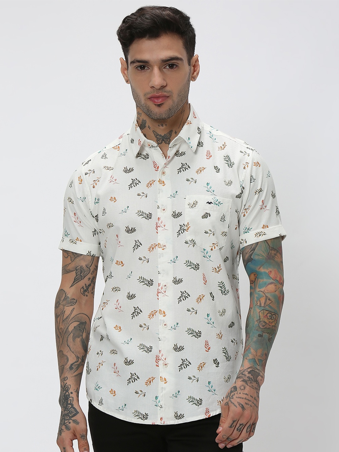 

Mufti Plus Size Floral Printed Cotton Casual Shirt, White