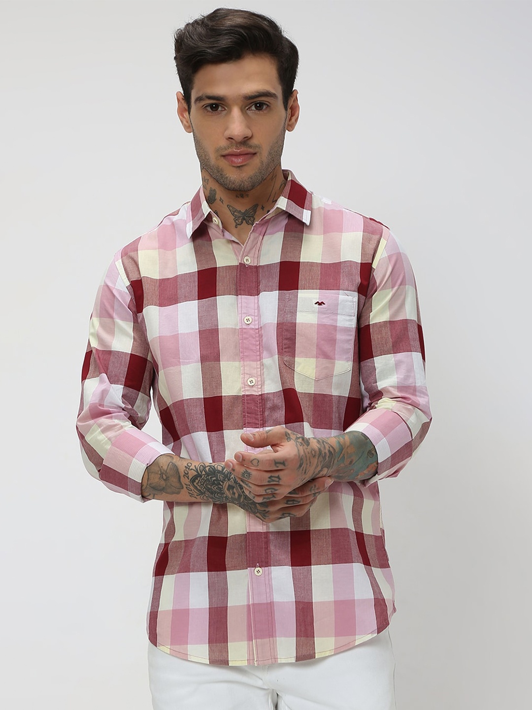 

Mufti Trim Slim Fit Checked Cotton Casual Shirt, Pink