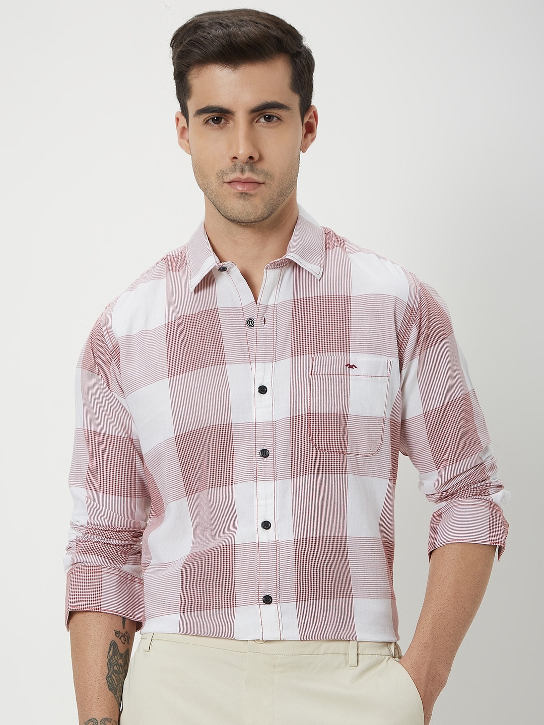 

Mufti Trim Slim Fit Checked Cotton Casual Shirt, Rust