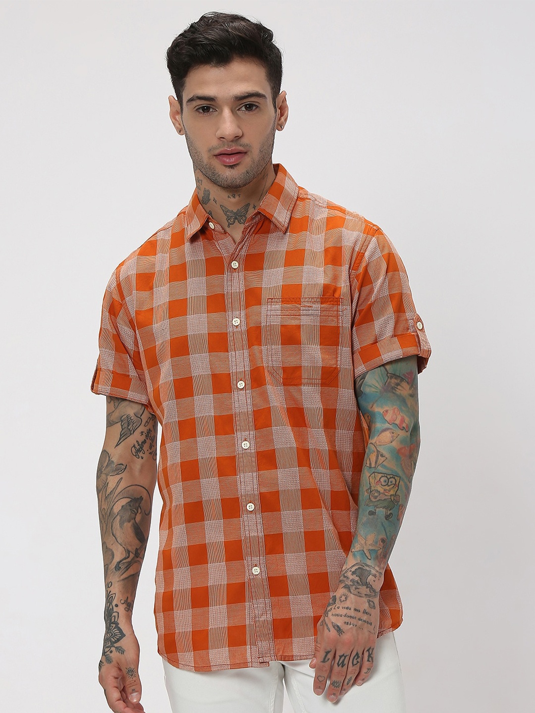 

Mufti Checked Pure Cotton Slim Fit Casual Shirt, Rust