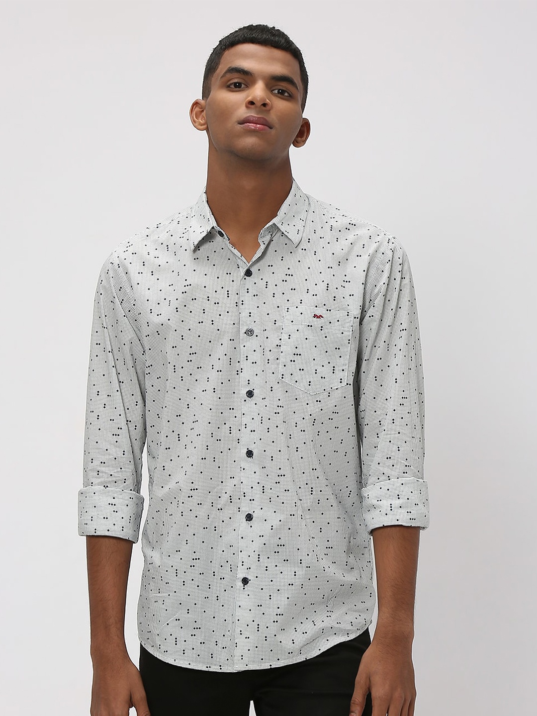 

Mufti Trim Slim Fit Geometric Printed Pure Cotton Casual Shirt, White