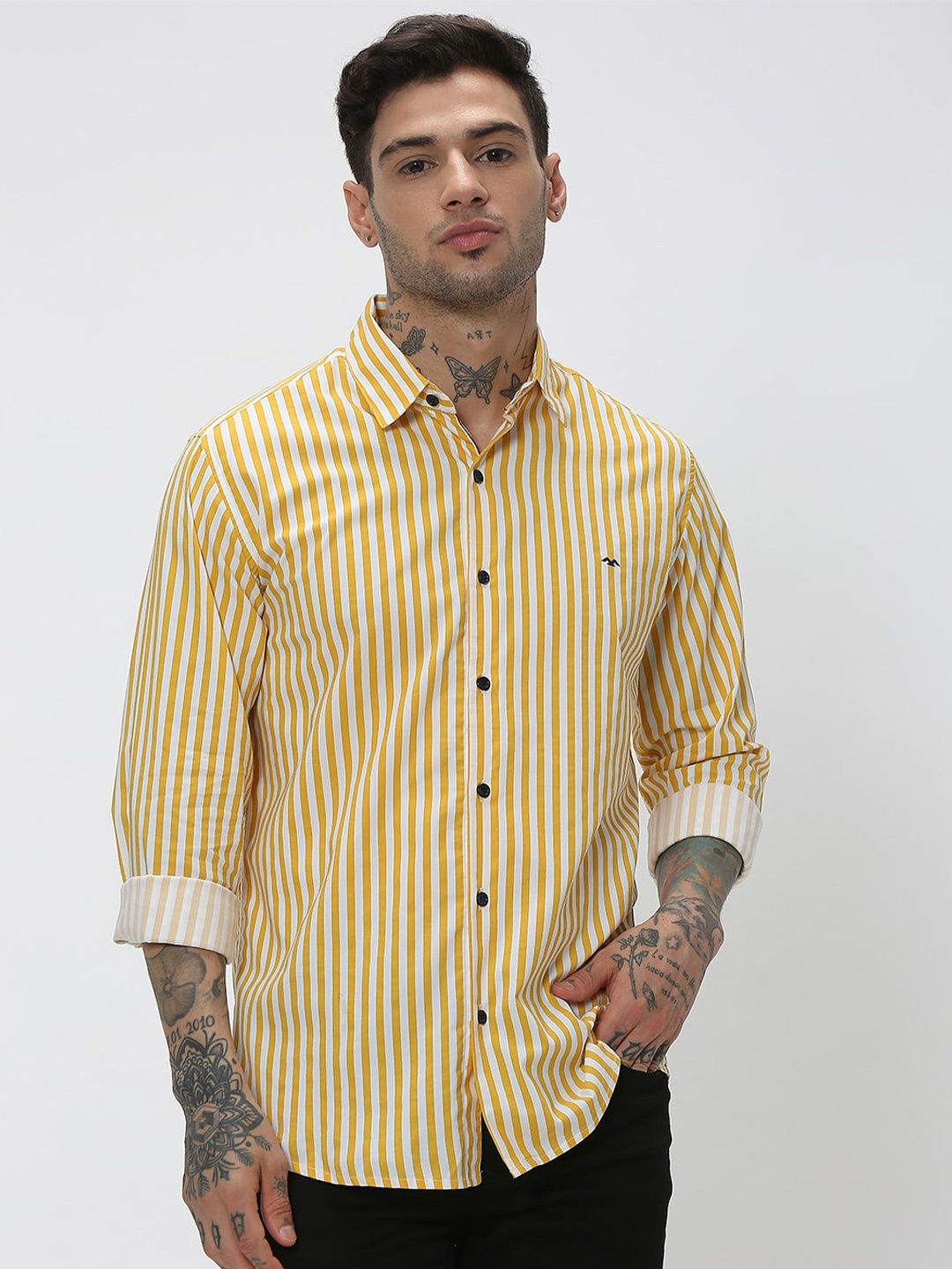

Mufti Striped Trim Slim Fit Casual Shirt, Yellow