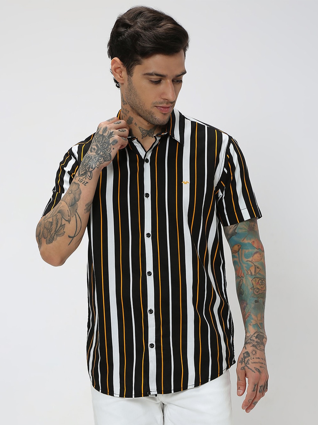 

Mufti Striped Trim Slim Fit Casual Shirt, Black