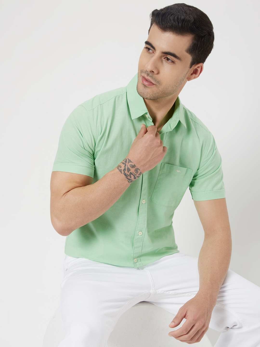

Mufti Trim Slim Fit Cotton Linen Casual Shirt, Green