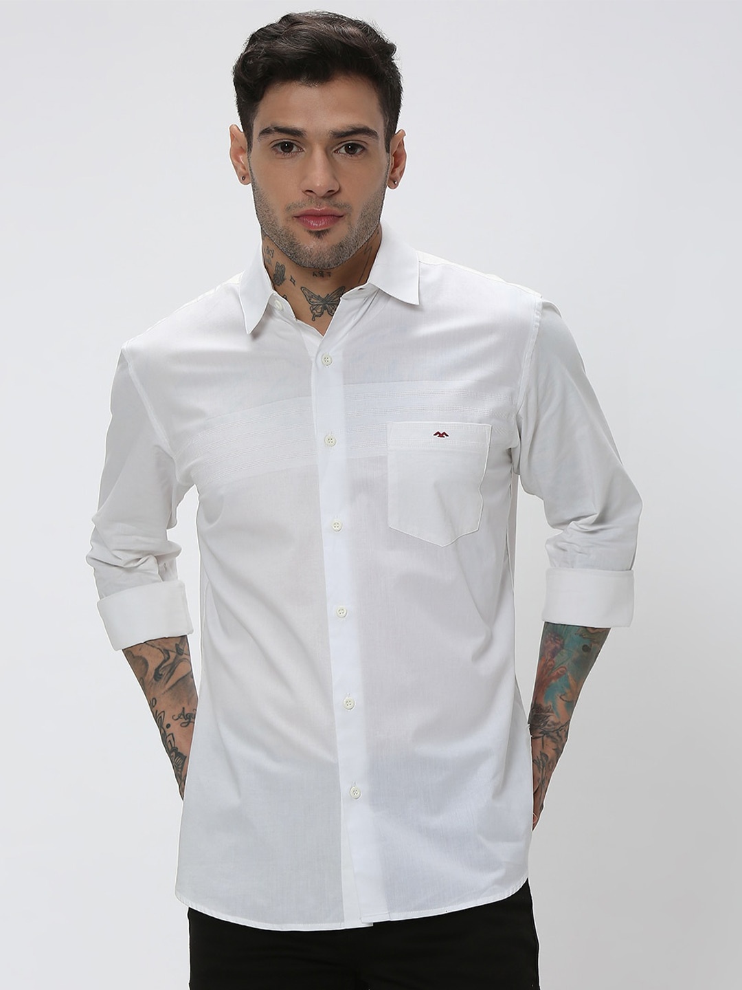 

Mufti Dobby Trim Slim Fit Sheer Casual Cotton Shirt, White