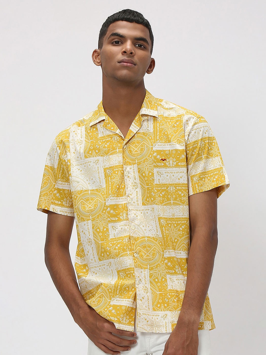 

Mufti Ethnic Motif Printed Trim Slim Fit Casual Shirt, Yellow