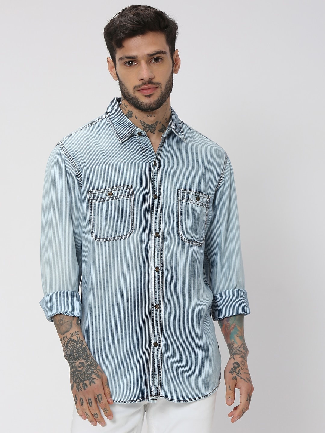 

Mufti Trim Slim Fit Faded Casual Pure Cotton Shirt, Blue