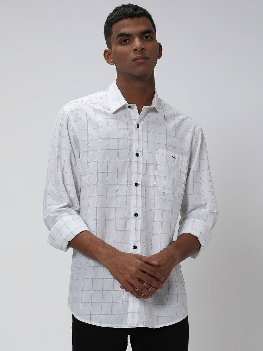 

Mufti Men Trim Slim Fit Grid Tattersall Checked Casual Cotton Shirt, White