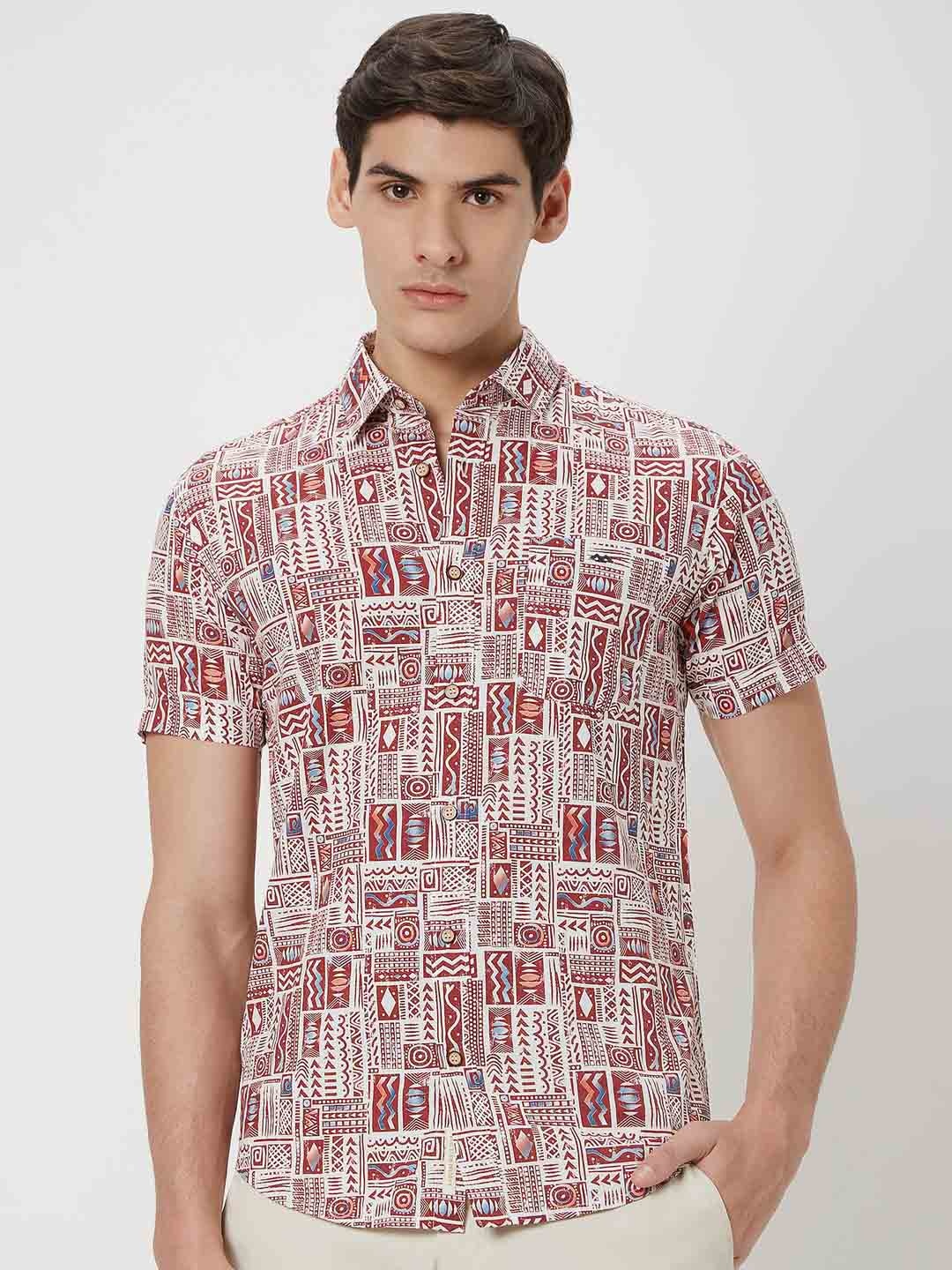 

Mufti Trim Slim Fit Abstract Printed Casual Shirt, Off white