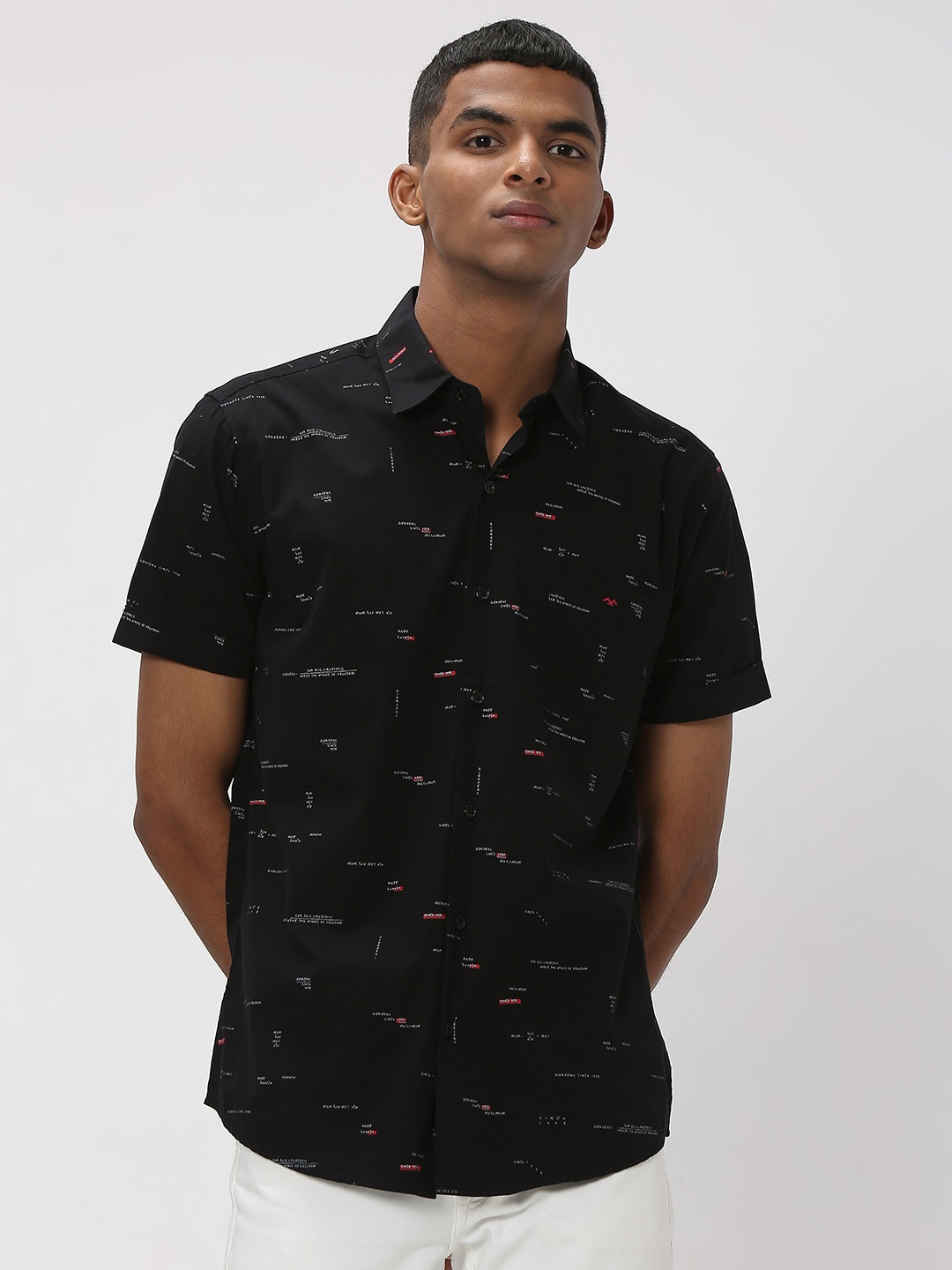 

Mufti Trim Slim Fit Printed Casual Cotton Shirt, Black