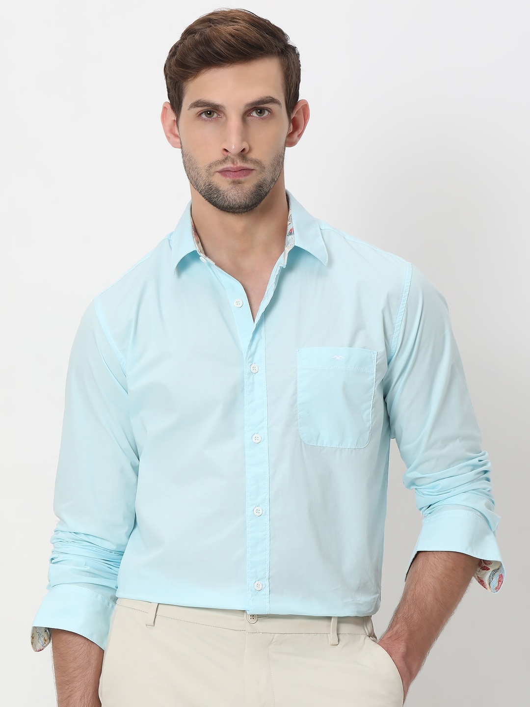 

Mufti Trim Slim Fit Casual Pure Cotton Shirt, Turquoise blue