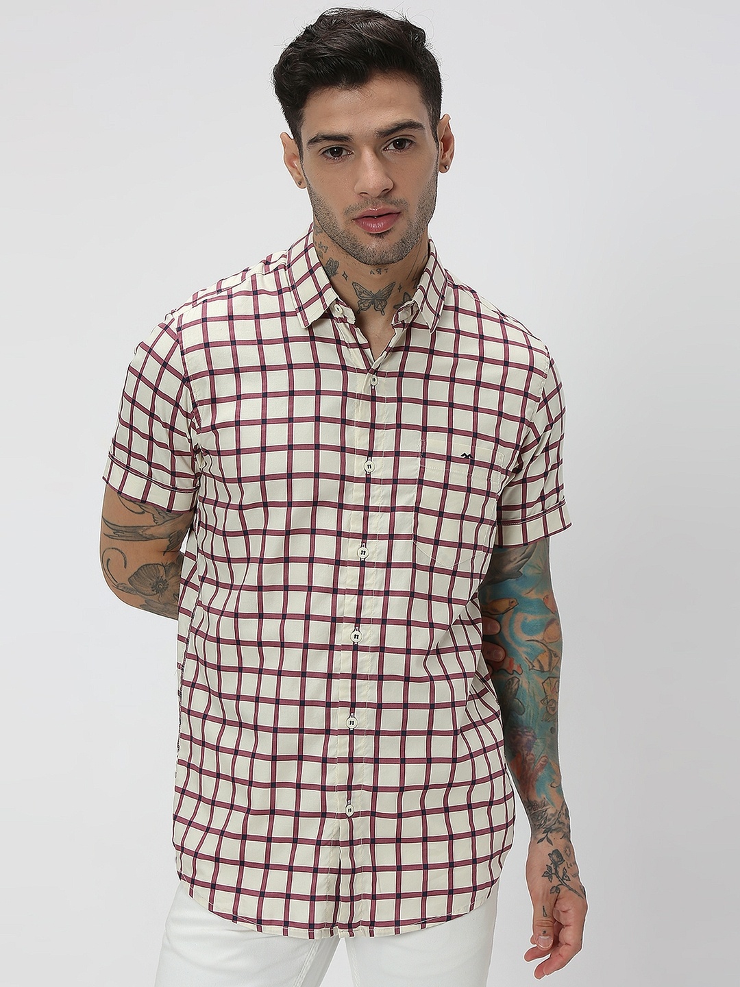 

Mufti Trim Slim Fit Tartan Checks Casual Shirt, Maroon