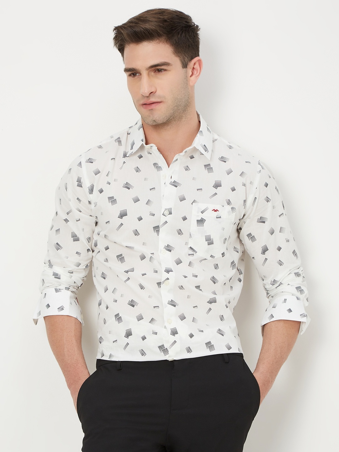 

Mufti Trim Slim Fit Geometric Printed Casual Pure Cotton Shirt, White