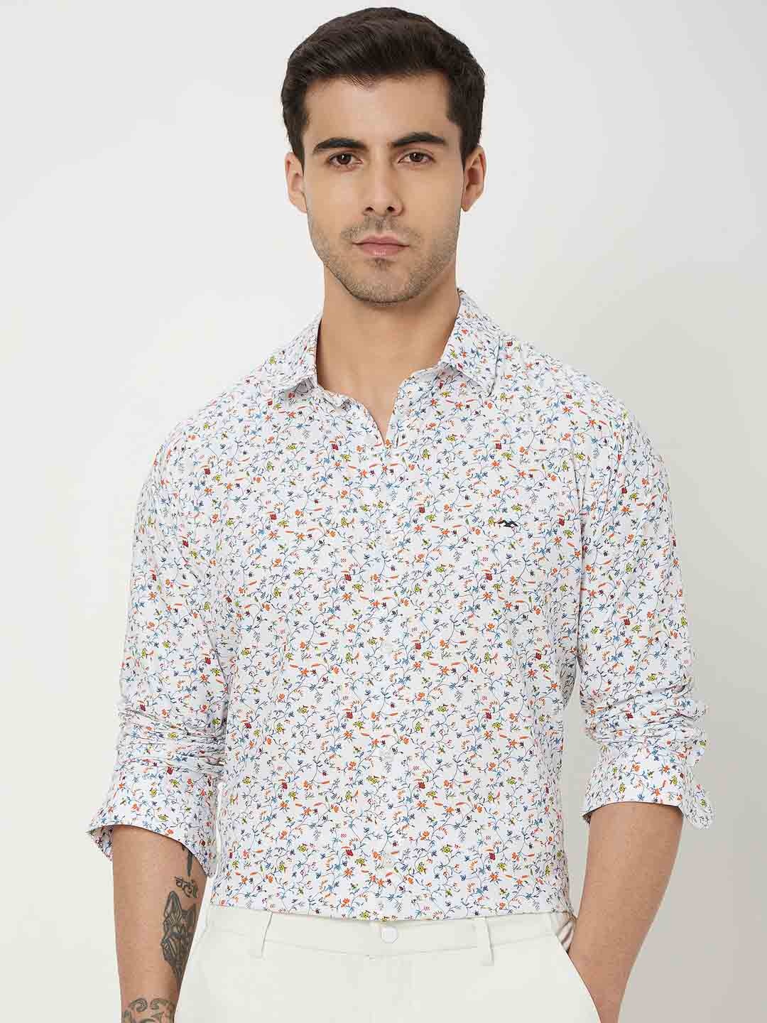 

Mufti Trim Slim Fit Floral Sheer Printed Casual Shirt, White